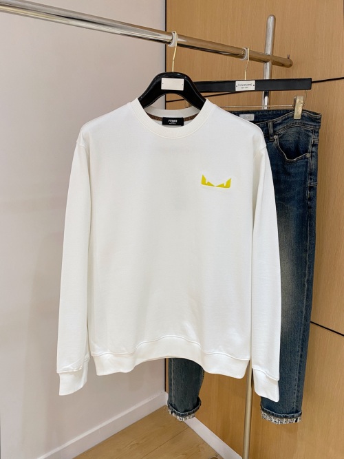 Fendi White Crewneck Sweatshirt with Signature Eyes Embroidery, Luxury Cotton Blend 11 Fendi White Crewneck Sweatshirt with Signature Eyes Embroidery, Luxury Cotton Blend