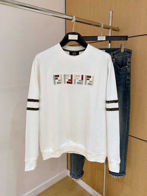 Fendi White Cotton Sweatshirt with Embroidered Logo and Striped Sleeves 13 Fendi White Cotton Sweatshirt with Embroidered Logo and Striped Sleeves