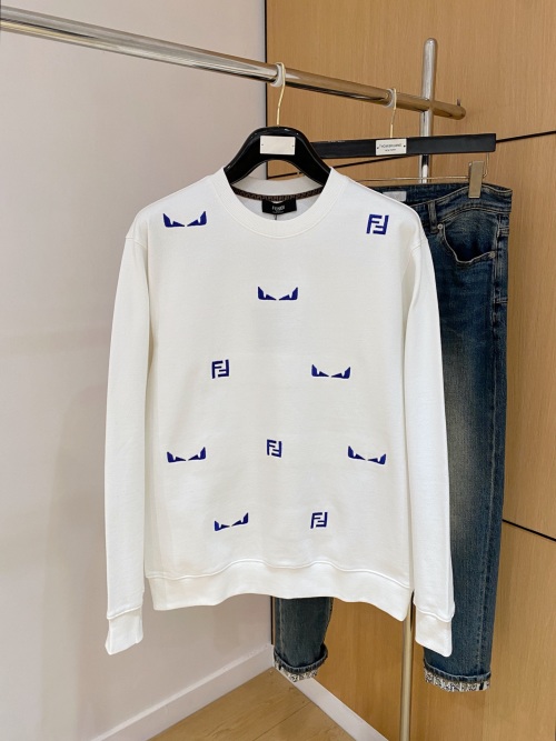 Fendi White Cotton Sweatshirt with Embroidered Logo & Monster Eyes Details 1 Fendi White Cotton Sweatshirt with Embroidered Logo & Monster Eyes Details