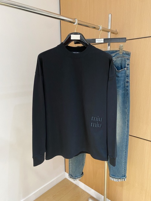 Miu Miu Women's Black Long Sleeve T-Shirt Classic Round Neck Top 1 Miu Miu Women's Black Long Sleeve T-Shirt Classic Round Neck Top