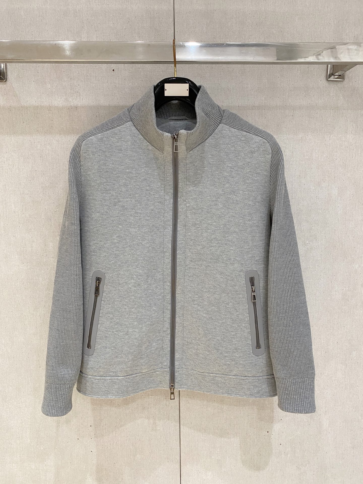 Loro Piana Gray Rib Sleeve Zip Cardigan