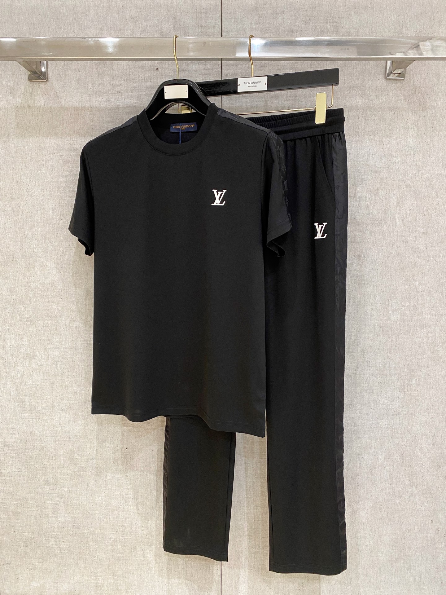 LV Black Embroidery Logo Tee Pants Set