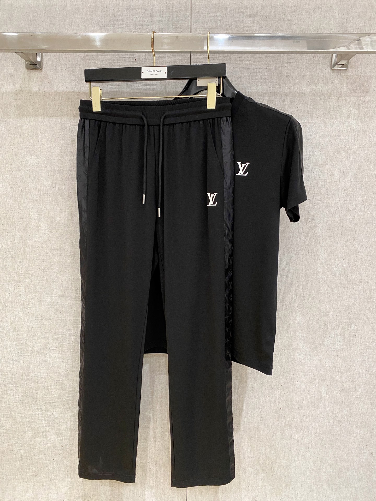 LV Black Embroidery Logo Tee Pants Set