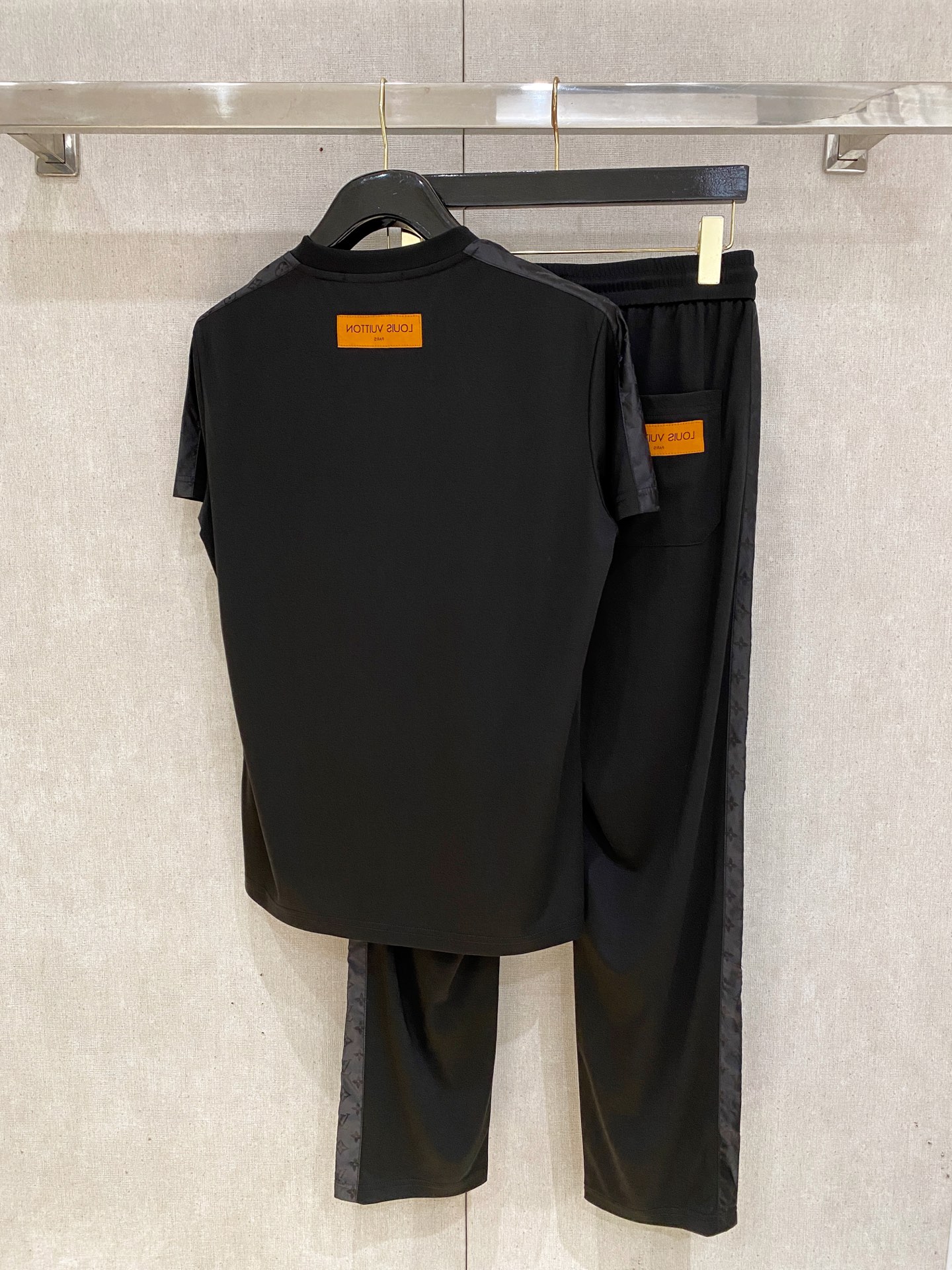 LV Black Embroidery Logo Tee Pants Set
