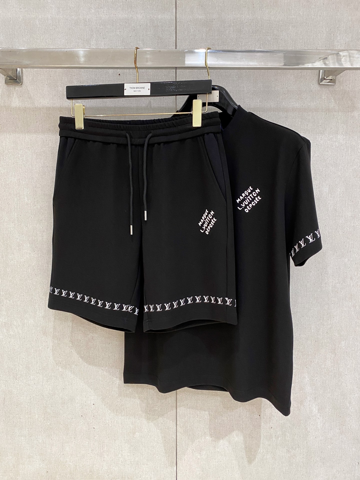 LV Black Letter Print Tee Shorts Set