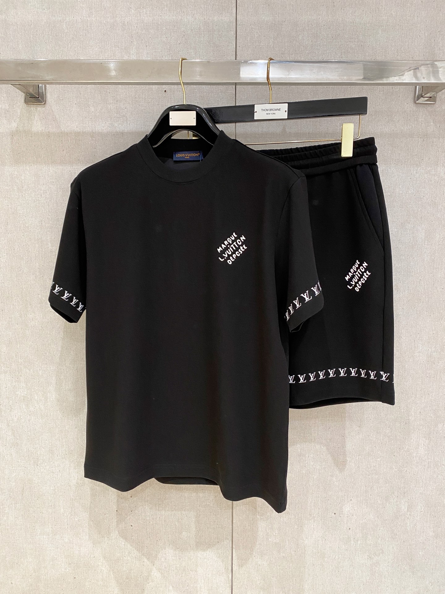 LV Black Letter Print Tee Shorts Set