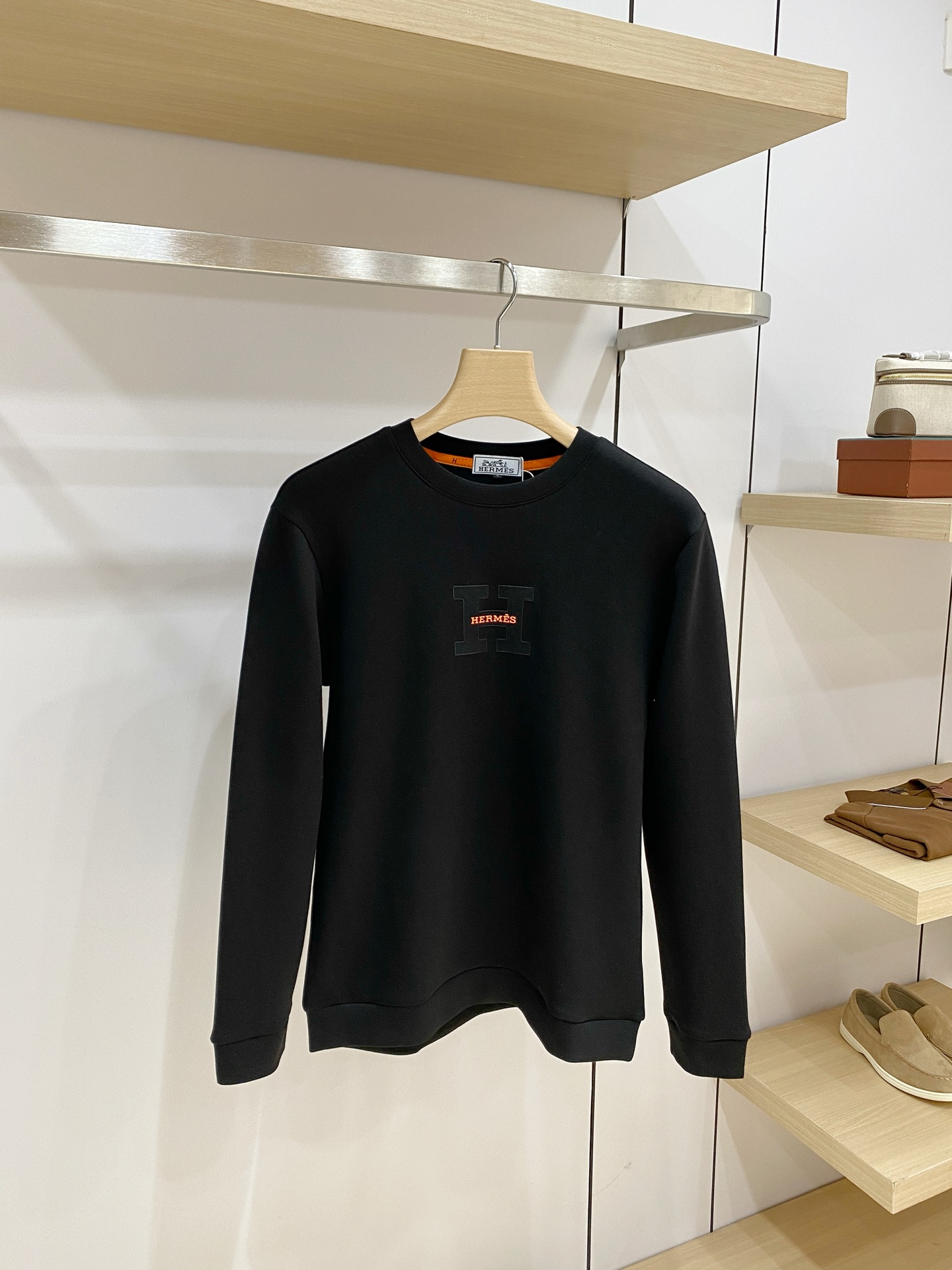 Hermes Black Small Logo Long Sleeve Top