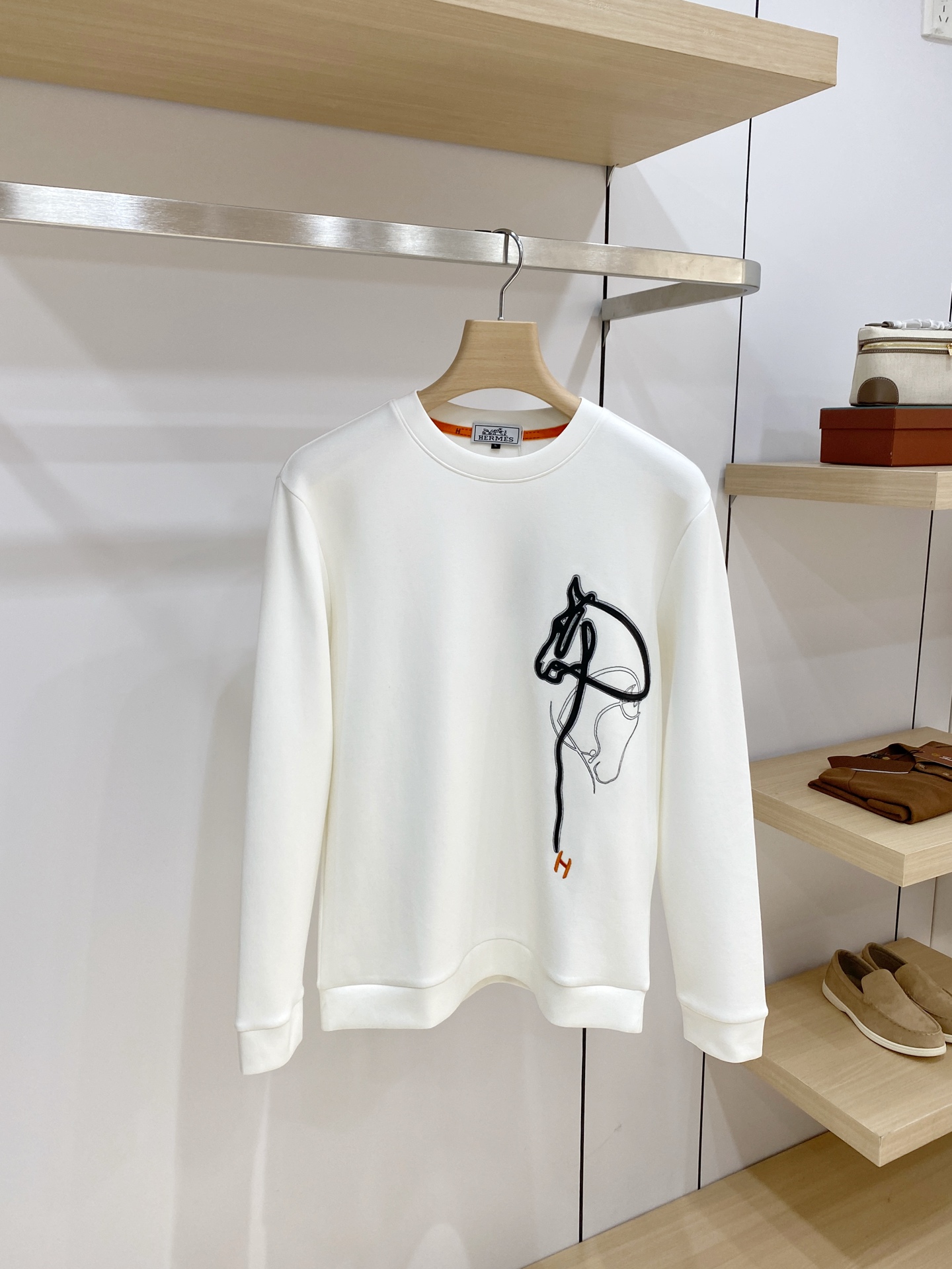 Hermes White Horse Graphic Sweatshirt