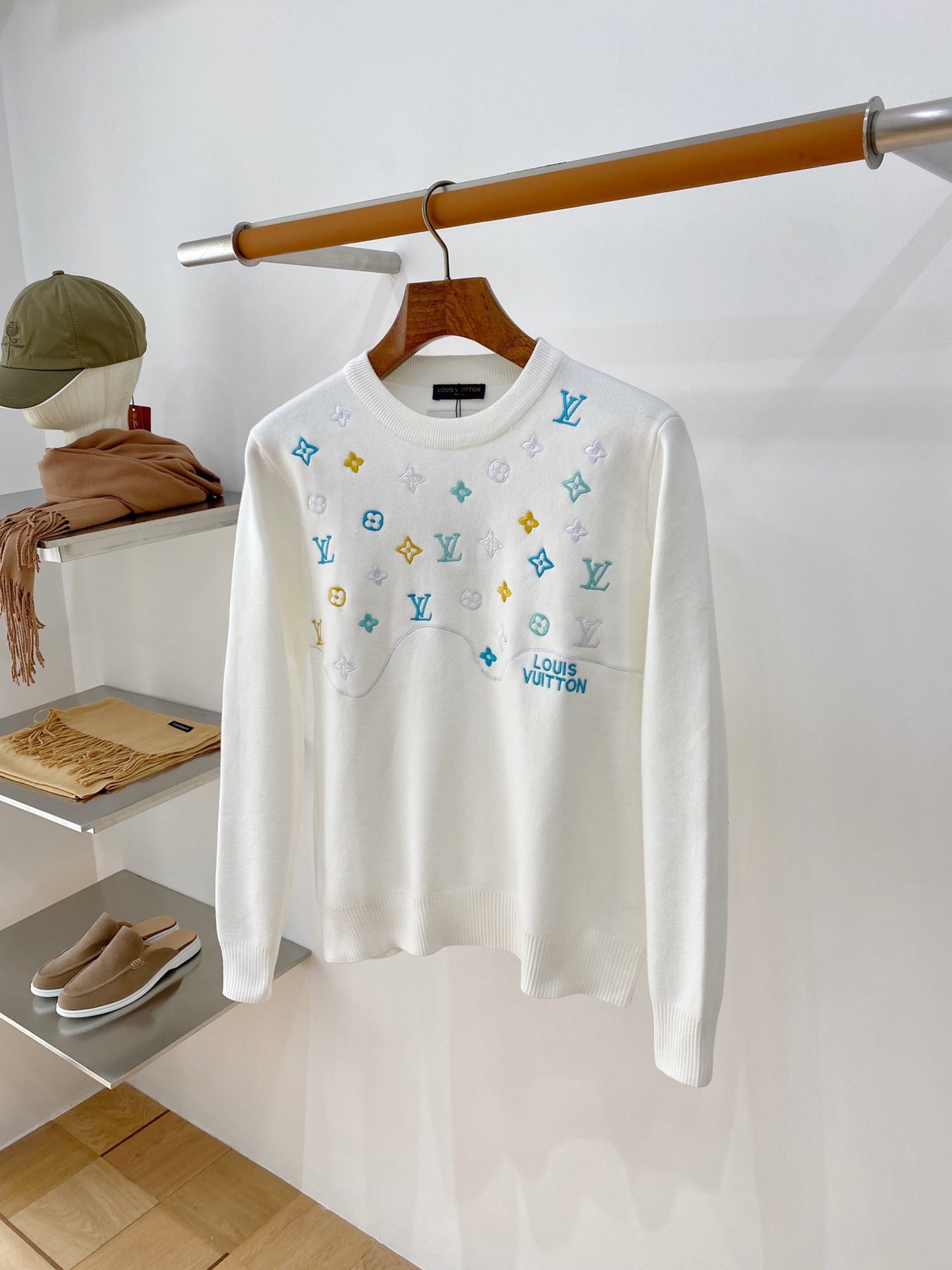 Louis Vuitton White Multicolor Monogram Sweater