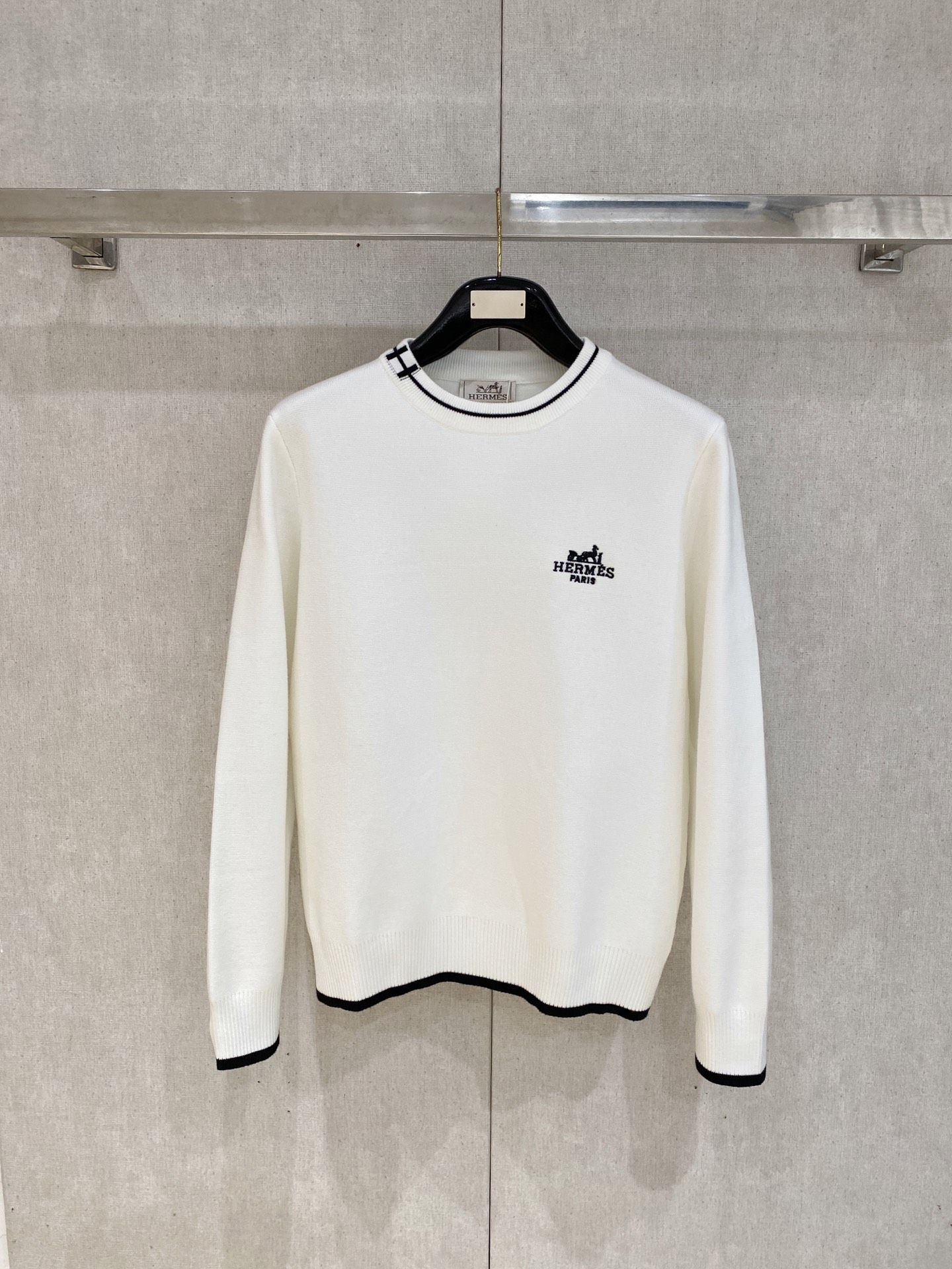 Hermes White Contrast Trim Sweater