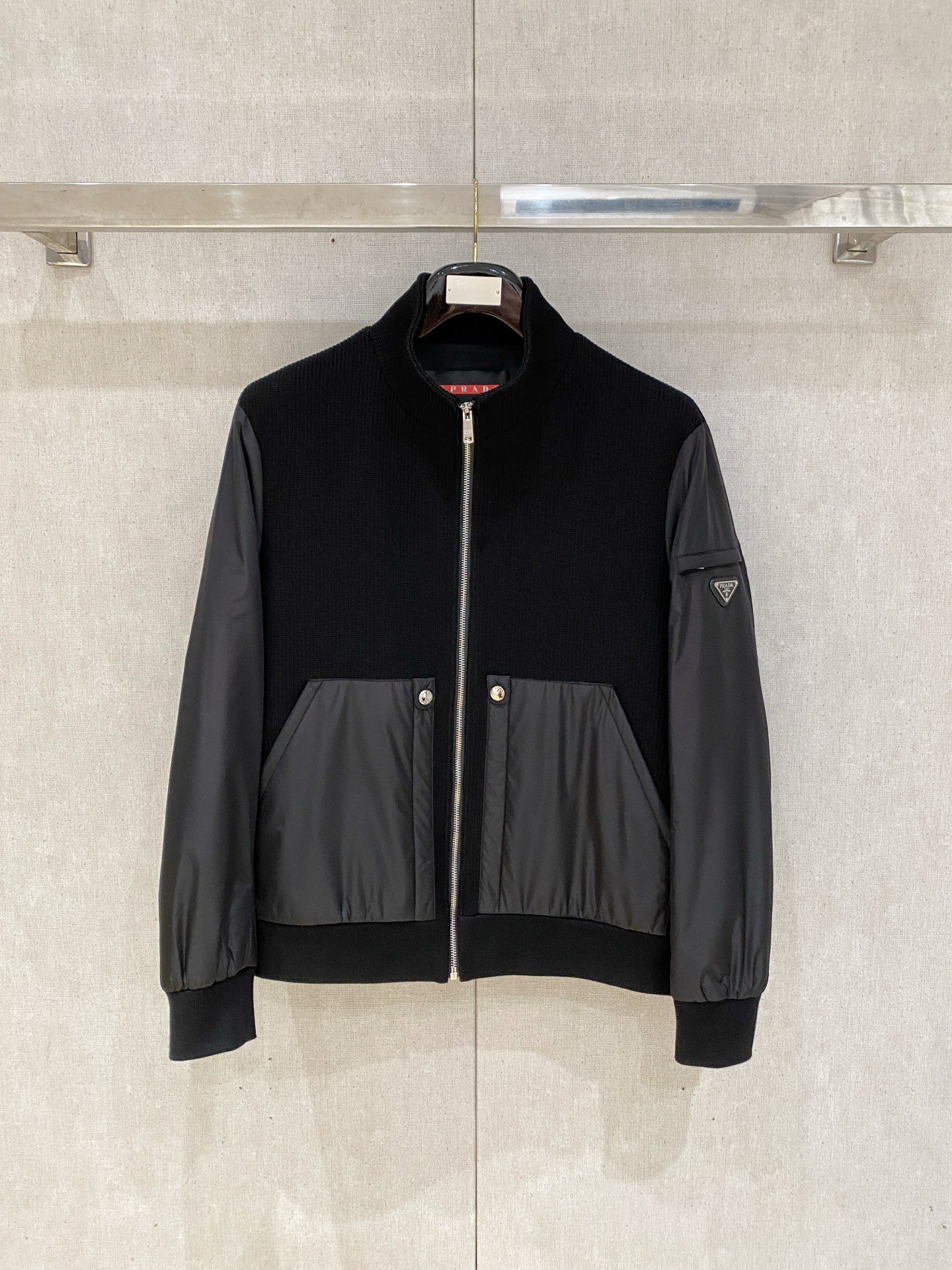 Prada Black Color Block Bomber Jacket