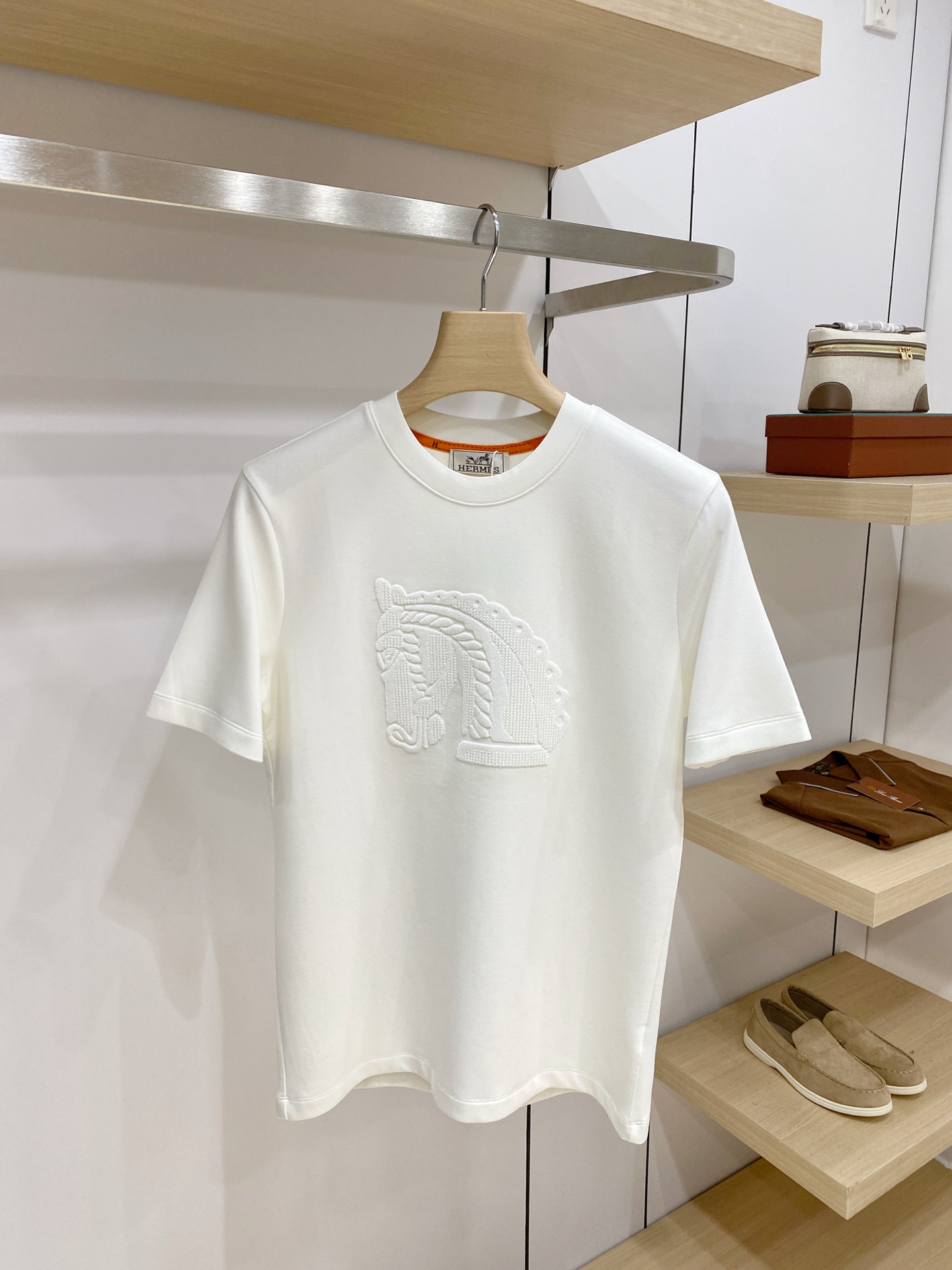Hermes White Tonal Logo T-Shirt