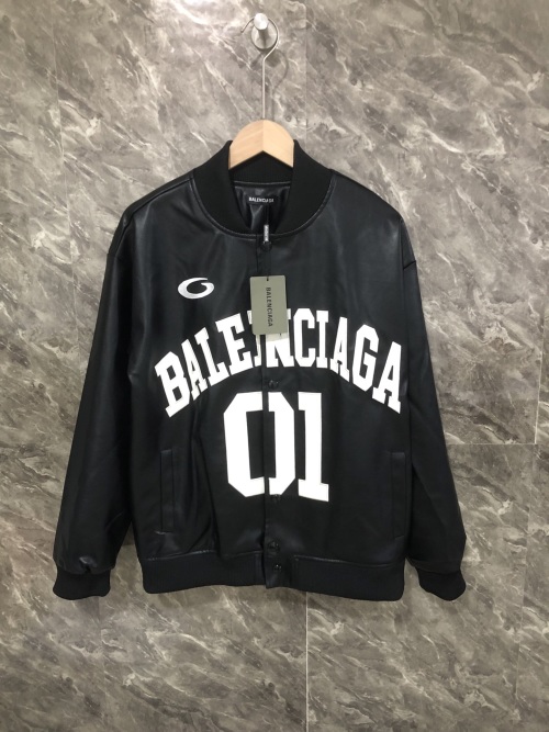 Balenciaga Black Leather Baseball Jacket, Heavy Embroidered, Limited Edition