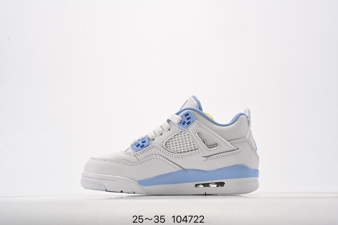 图片[3]-童鞋Nike Air Jordan 4 Retro Se 迈克尔·乔丹AJ4代中帮复古休闲运动文化篮球鞋 将登场的不是白水泥配色，而是一款极其相似的新品。此番，这款鞋子终于迎来发售消息。这款鞋子可以称为绝佳颜值，鞋身以大面积白色呈现，营造简约的视觉氛围。蓝色鞋带孔与中底白蓝，搭配上鞋舌的绿色 Logo，进一步拉升视觉表现。 货号：308497-115 尺码：25～35-选品中心