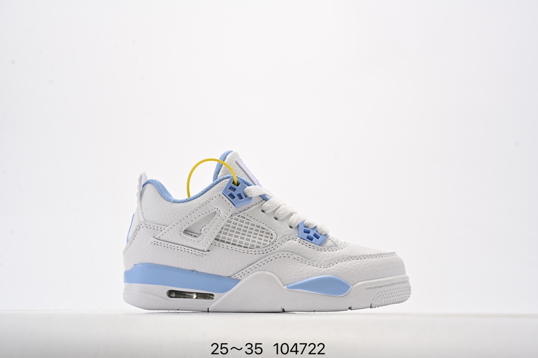 童鞋Nike Air Jordan 4 Retro Se 迈克尔·乔丹AJ4代中帮复古休闲运动文化篮球鞋 将登场的不是白水泥配色，而是一款极其相似的新品。此番，这款鞋子终于迎来发售消息。这款鞋子可以称为绝佳颜值，鞋身以大面积白色呈现，营造简约的视觉氛围。蓝色鞋带孔与中底白蓝，搭配上鞋舌的绿色 Logo，进一步拉升视觉表现。 货号：308497-115 尺码：25～35-选品中心