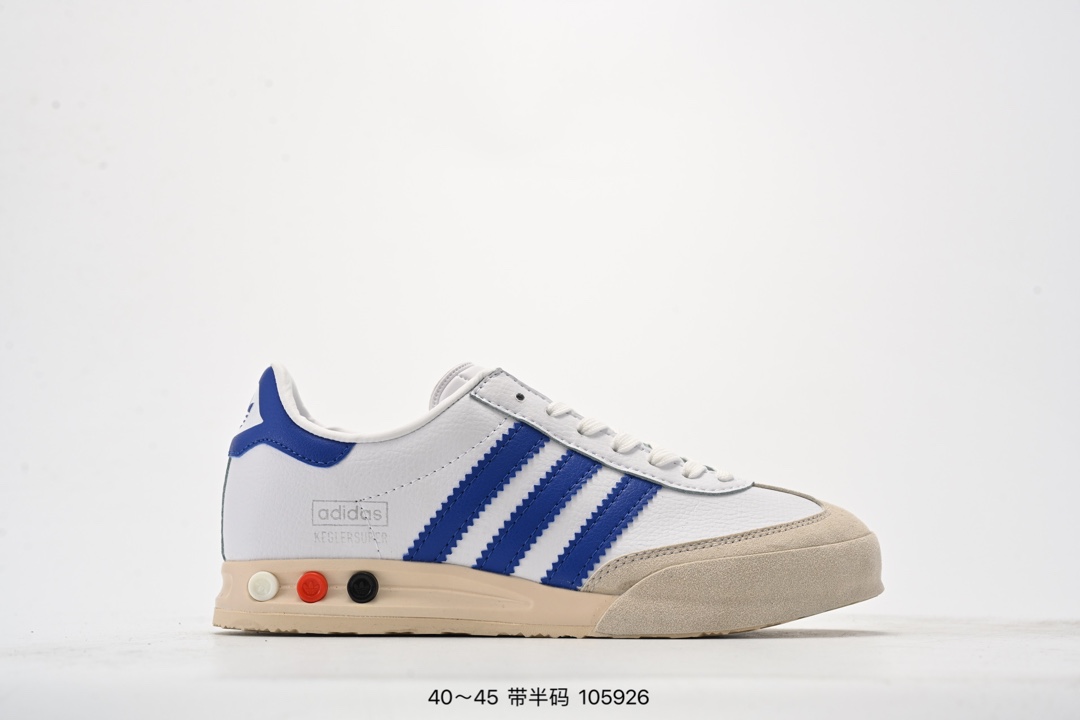 集合图💰170
阿迪达斯 Adidas Originals 80年代保龄球鞋升格经典鞋款 Kegler Super 回归！德训鞋 时尚复古运动板鞋。此番两个单位就决定回归原点，采用鞋款的 OG 配色：保留了 Kegler Super 的 peg 缓震系统，鞋底前方以麂皮包裹，呈现出强烈复古感。Kegler鞋款诞生于80年代,后跟含舒适的可拆卸装饰扣。这款经典鞋,采用舒适皮革鞋面,搭配别致的鞋头结构。• 系带设计• 皮革鞋面,鞋头结构别致• 橡胶外底；合成衬里• 后跟含可拆卸装饰扣。

货号：F36915
尺码：40-45
编码：105926