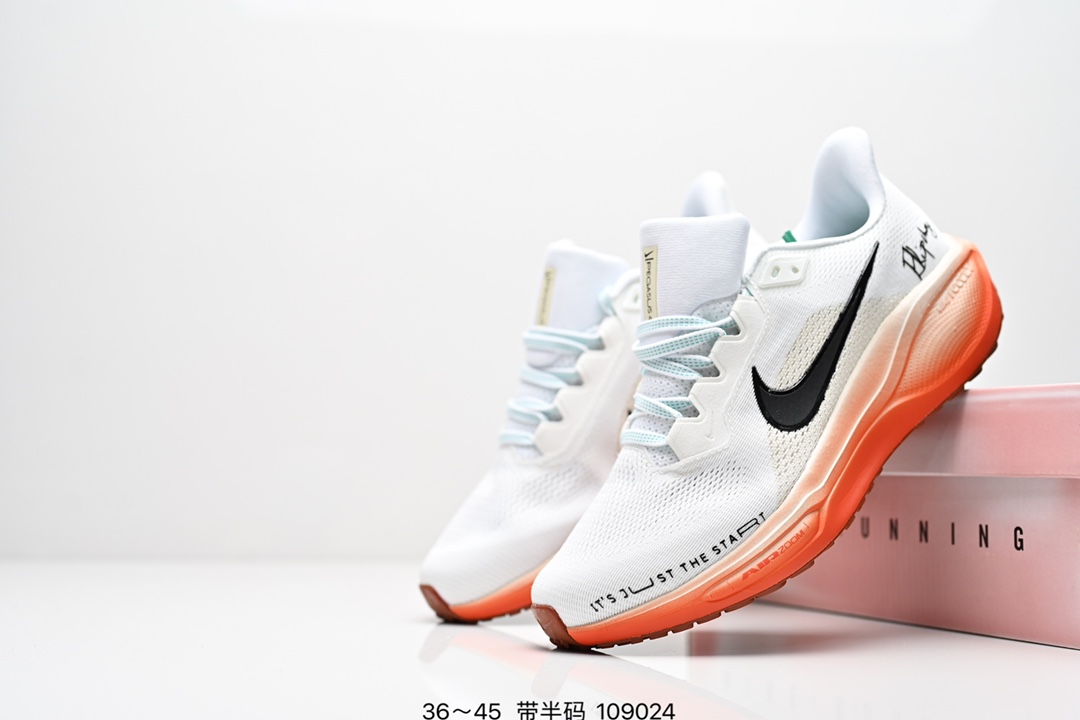 💰160
Nike「飞马新鞋」触感柔软，质感升级！随着“耐克「蓝图」系列”在巴黎的盛大发布，全新一代 登月41代 Nike Pegasus 41也正式登场啦！Nike Pegasus 41采用了全掌ReactX泡绵中底，前掌和后跟还配备了Air Zoom气垫单元，据说跑起来更快更舒适哦！这次最大的升级点，就是飞马系列首次引入了ReactX泡绵，听说相比React泡绵，能量回馈提升了整整13%哦！
货号：FD2722
编码：109024