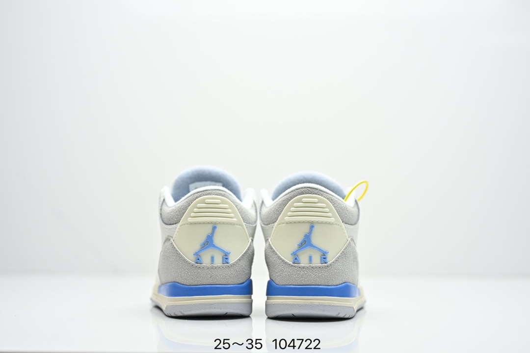 图片[7]-童鞋Air Jordan 3 Retro 复刻白水泥 AJ3 乔丹3代 aj3 乔3 经典复刻白水泥 乔丹篮球鞋系列 鞋身以白色为主调，采用优质皮革材质搭配鞋头及后跟处的经典元素爆裂纹，搭配灰色外底，简约而不失活力，纯色鞋身也很好地渲染了其不凡的质感。至于细节，该鞋款后跟处的Jumpman Logo同样采用黑色打造，鞋口及鞋面则添加了透气孔设计，更适合炎热的夏日。 货号：DN3707-100 尺码：如图所示-选品中心