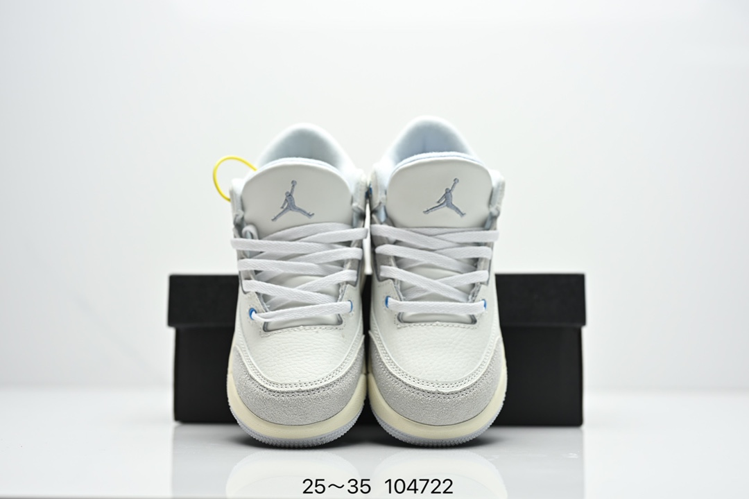 图片[8]-童鞋Air Jordan 3 Retro 复刻白水泥 AJ3 乔丹3代 aj3 乔3 经典复刻白水泥 乔丹篮球鞋系列 鞋身以白色为主调，采用优质皮革材质搭配鞋头及后跟处的经典元素爆裂纹，搭配灰色外底，简约而不失活力，纯色鞋身也很好地渲染了其不凡的质感。至于细节，该鞋款后跟处的Jumpman Logo同样采用黑色打造，鞋口及鞋面则添加了透气孔设计，更适合炎热的夏日。 货号：DN3707-100 尺码：如图所示-选品中心