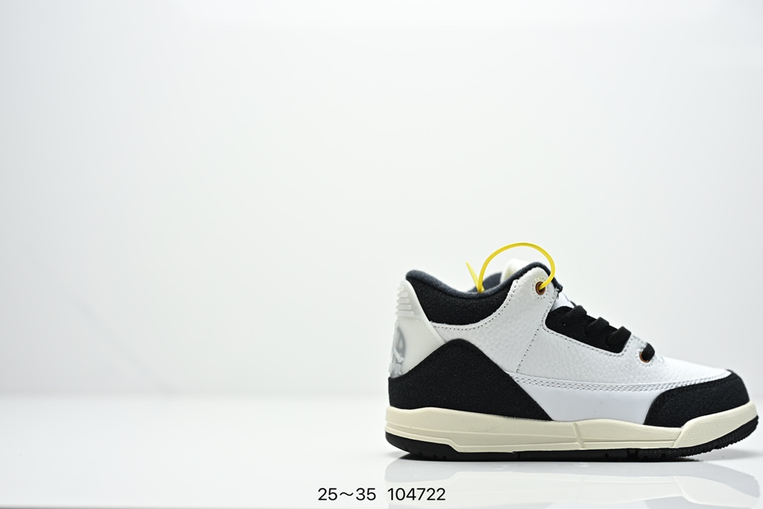 图片[2]-童鞋Air Jordan 3 Retro 复刻白水泥 AJ3 乔丹3代 aj3 乔3 经典复刻白水泥 乔丹篮球鞋系列 鞋身以白色为主调，采用优质皮革材质搭配鞋头及后跟处的经典元素爆裂纹，搭配灰色外底，简约而不失活力，纯色鞋身也很好地渲染了其不凡的质感。至于细节，该鞋款后跟处的Jumpman Logo同样采用黑色打造，鞋口及鞋面则添加了透气孔设计，更适合炎热的夏日。 货号：DN3707-100 尺码：如图所示-选品中心