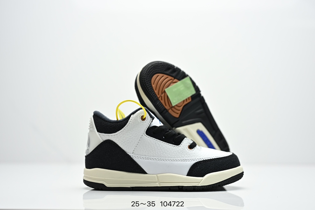 图片[5]-童鞋Air Jordan 3 Retro 复刻白水泥 AJ3 乔丹3代 aj3 乔3 经典复刻白水泥 乔丹篮球鞋系列 鞋身以白色为主调，采用优质皮革材质搭配鞋头及后跟处的经典元素爆裂纹，搭配灰色外底，简约而不失活力，纯色鞋身也很好地渲染了其不凡的质感。至于细节，该鞋款后跟处的Jumpman Logo同样采用黑色打造，鞋口及鞋面则添加了透气孔设计，更适合炎热的夏日。 货号：DN3707-100 尺码：如图所示-选品中心