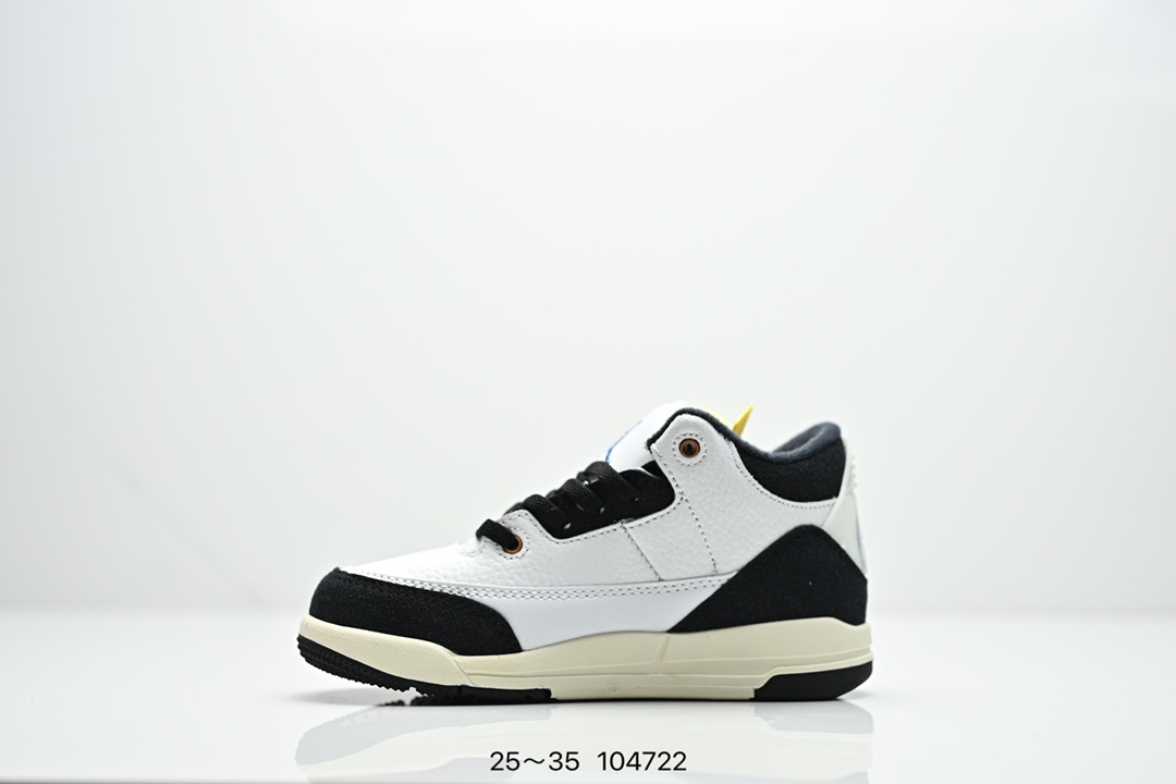 图片[3]-童鞋Air Jordan 3 Retro 复刻白水泥 AJ3 乔丹3代 aj3 乔3 经典复刻白水泥 乔丹篮球鞋系列 鞋身以白色为主调，采用优质皮革材质搭配鞋头及后跟处的经典元素爆裂纹，搭配灰色外底，简约而不失活力，纯色鞋身也很好地渲染了其不凡的质感。至于细节，该鞋款后跟处的Jumpman Logo同样采用黑色打造，鞋口及鞋面则添加了透气孔设计，更适合炎热的夏日。 货号：DN3707-100 尺码：如图所示-选品中心