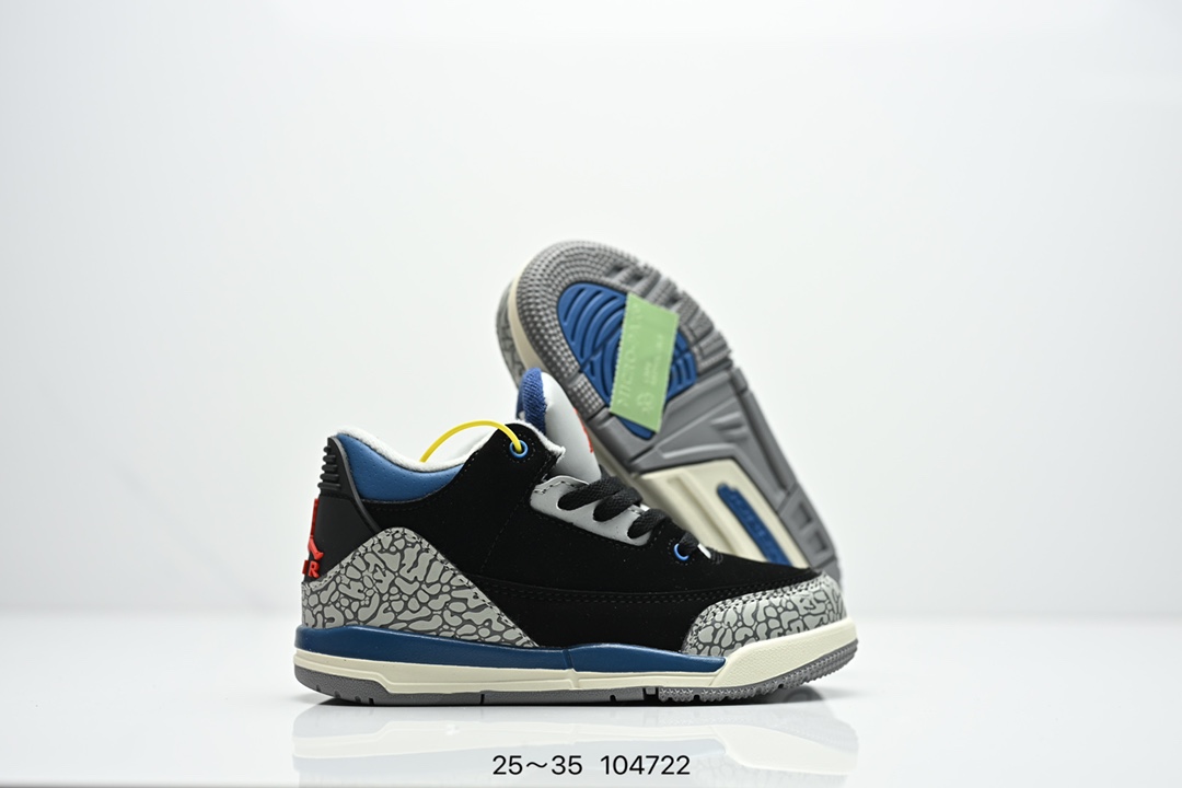图片[5]-童鞋Air Jordan 3 Retro 复刻白水泥 AJ3 乔丹3代 aj3 乔3 经典复刻白水泥 乔丹篮球鞋系列 鞋身以白色为主调，采用优质皮革材质搭配鞋头及后跟处的经典元素爆裂纹，搭配灰色外底，简约而不失活力，纯色鞋身也很好地渲染了其不凡的质感。至于细节，该鞋款后跟处的Jumpman Logo同样采用黑色打造，鞋口及鞋面则添加了透气孔设计，更适合炎热的夏日。 货号：DN3707-100 尺码：如图所示-选品中心