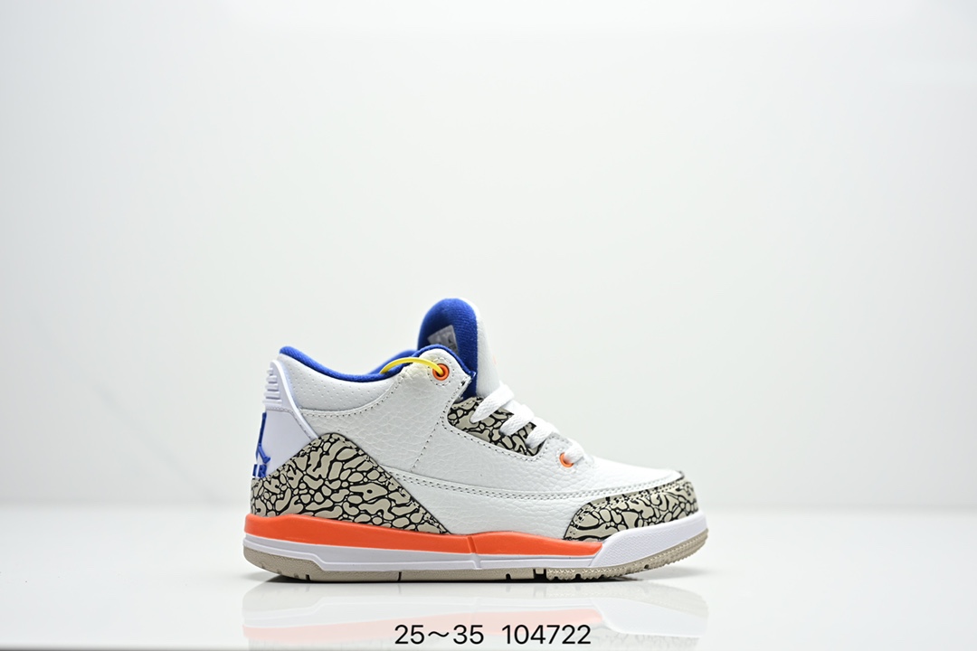 图片[9]-集合图 童鞋Air Jordan 3 Retro 复刻白水泥 AJ3 乔丹3代 aj3 乔3 经典复刻白水泥 乔丹篮球鞋系列 鞋身以白色为主调，采用优质皮革材质搭配鞋头及后跟处的经典元素爆裂纹，搭配灰色外底，简约而不失活力，纯色鞋身也很好地渲染了其不凡的质感。至于细节，该鞋款后跟处的Jumpman Logo同样采用黑色打造，鞋口及鞋面则添加了透气孔设计，更适合炎热的夏日。 货号：DN3707-100 尺码：如图所示-选品中心