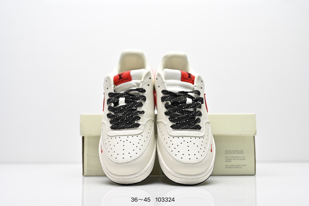 💰160
公司级✅NIKE COURT VISION LO联名 低帮百搭 透气休闲运动板鞋 
兼顾舒适脚感和出众风范 演绎匠心之作 结构性的支撑贴合感结合复古篮球设计 
电绣工艺 皮料切割干净无任何毛边 细节完美
货号:FD5188-103
尺码:36-45
编号：103324