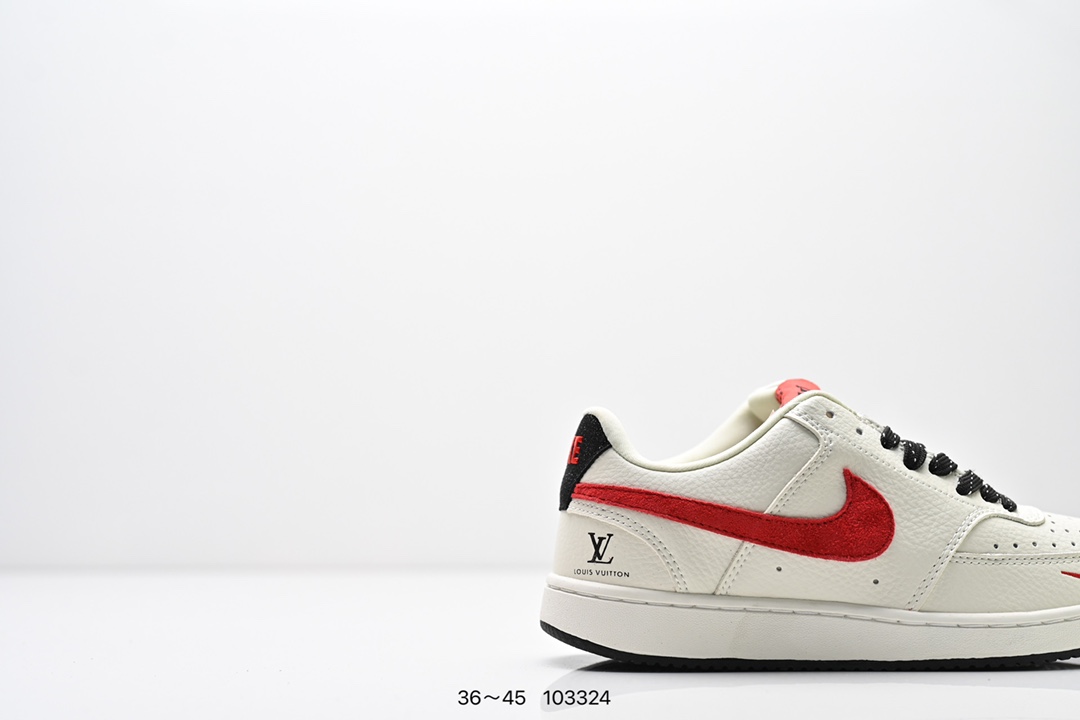 💰160
公司级✅NIKE COURT VISION LO联名 低帮百搭 透气休闲运动板鞋 
兼顾舒适脚感和出众风范 演绎匠心之作 结构性的支撑贴合感结合复古篮球设计 
电绣工艺 皮料切割干净无任何毛边 细节完美
货号:FD5188-103
尺码:36-45
编号：103324