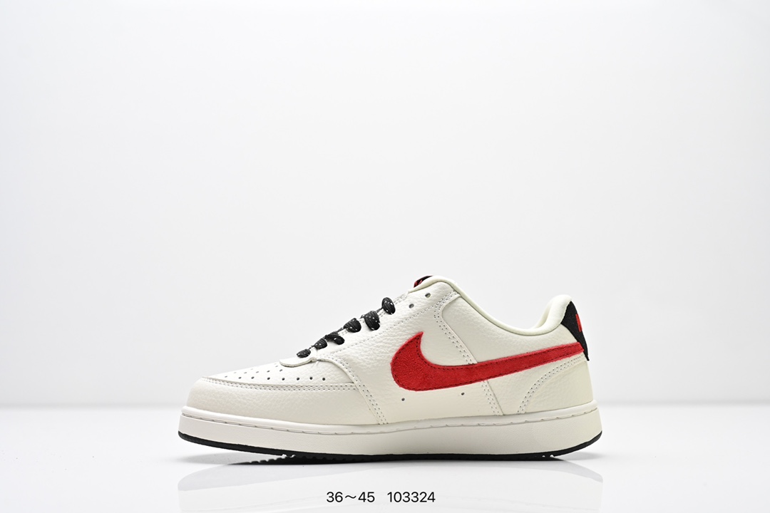 💰160
公司级✅NIKE COURT VISION LO联名 低帮百搭 透气休闲运动板鞋 
兼顾舒适脚感和出众风范 演绎匠心之作 结构性的支撑贴合感结合复古篮球设计 
电绣工艺 皮料切割干净无任何毛边 细节完美
货号:FD5188-103
尺码:36-45
编号：103324