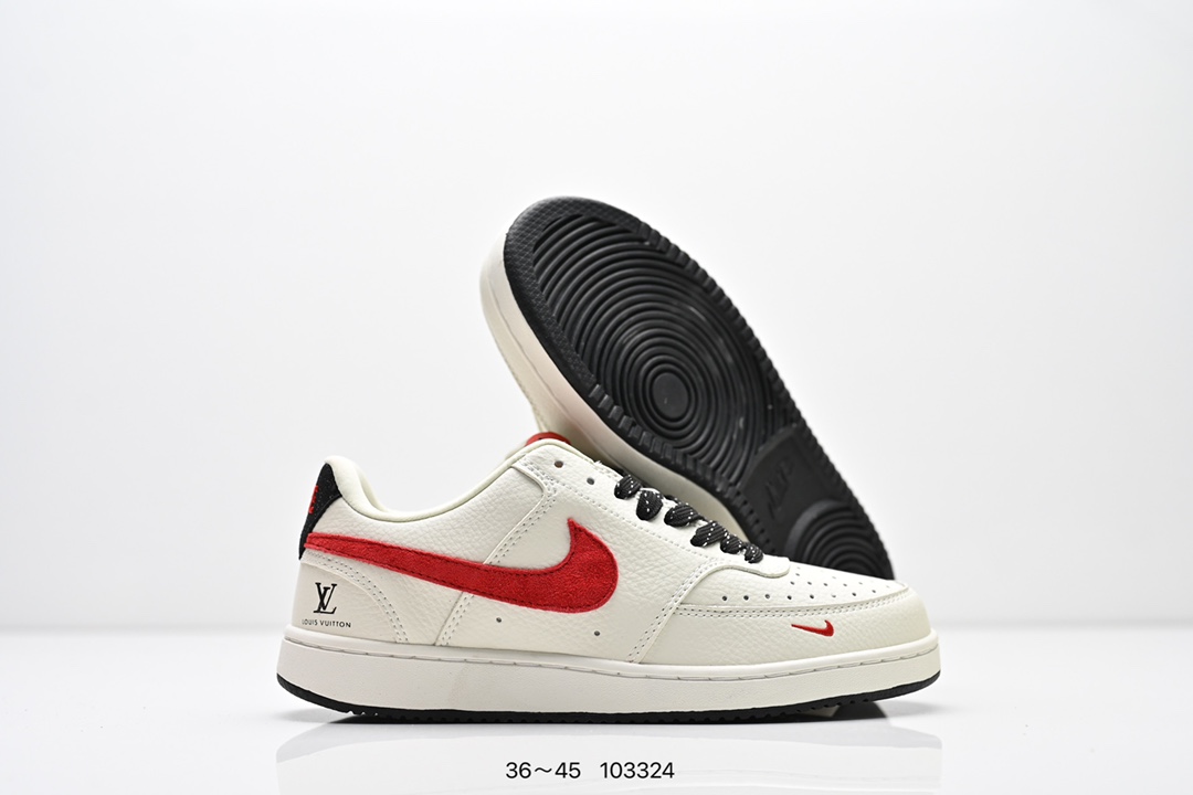 💰160
公司级✅NIKE COURT VISION LO联名 低帮百搭 透气休闲运动板鞋 
兼顾舒适脚感和出众风范 演绎匠心之作 结构性的支撑贴合感结合复古篮球设计 
电绣工艺 皮料切割干净无任何毛边 细节完美
货号:FD5188-103
尺码:36-45
编号：103324