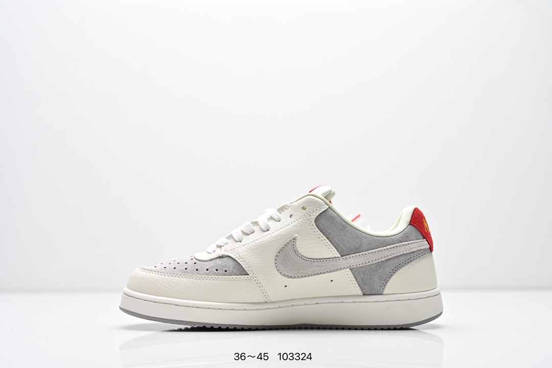💰160
公司级✅NIKE COURT VISION LO联名 低帮百搭 透气休闲运动板鞋 
兼顾舒适脚感和出众风范 演绎匠心之作 结构性的支撑贴合感结合复古篮球设计 
电绣工艺 皮料切割干净无任何毛边 细节完美
货号:FD5188-103
尺码:36-45
编号：103324