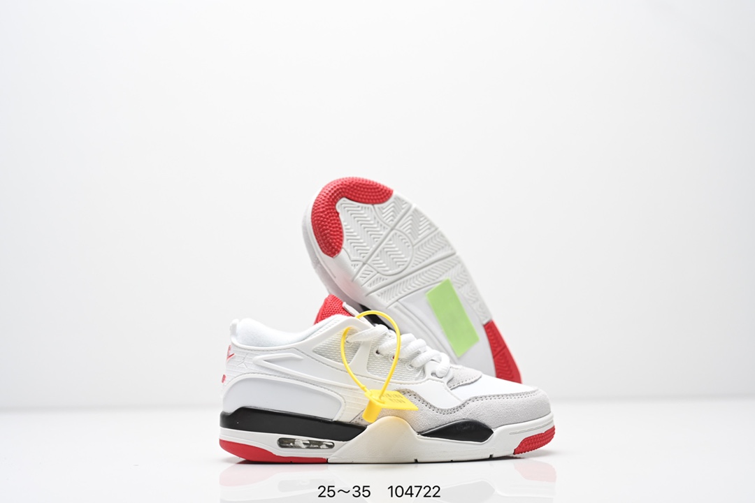 图片[5]-童鞋Air Jordan AJ4 RM 重制版低帮复古篮球鞋 实拍首发 采用了低帮的设计 并保留了众多AJ4的经典元素 鞋身以皮革 麂皮材质拼接打造 AJ4经典的TPU材质延伸至后跟 增强鞋款稳定性 而鞋身侧面的网格设计则被取消 尾部的NIKE AIR标志也得到保留 并同时带有飞人logo 中底部分同样搭载了可视AIR气垫 鞋底采用米白色中底和外底呈现 为整个设计收尾 货号： FQ7940 300CF 尺码：25～35-选品中心