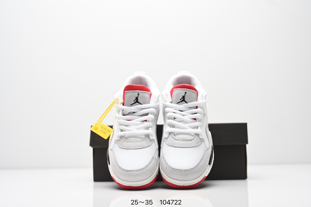 图片[8]-童鞋Air Jordan AJ4 RM 重制版低帮复古篮球鞋 实拍首发 采用了低帮的设计 并保留了众多AJ4的经典元素 鞋身以皮革 麂皮材质拼接打造 AJ4经典的TPU材质延伸至后跟 增强鞋款稳定性 而鞋身侧面的网格设计则被取消 尾部的NIKE AIR标志也得到保留 并同时带有飞人logo 中底部分同样搭载了可视AIR气垫 鞋底采用米白色中底和外底呈现 为整个设计收尾 货号： FQ7940 300CF 尺码：25～35-选品中心