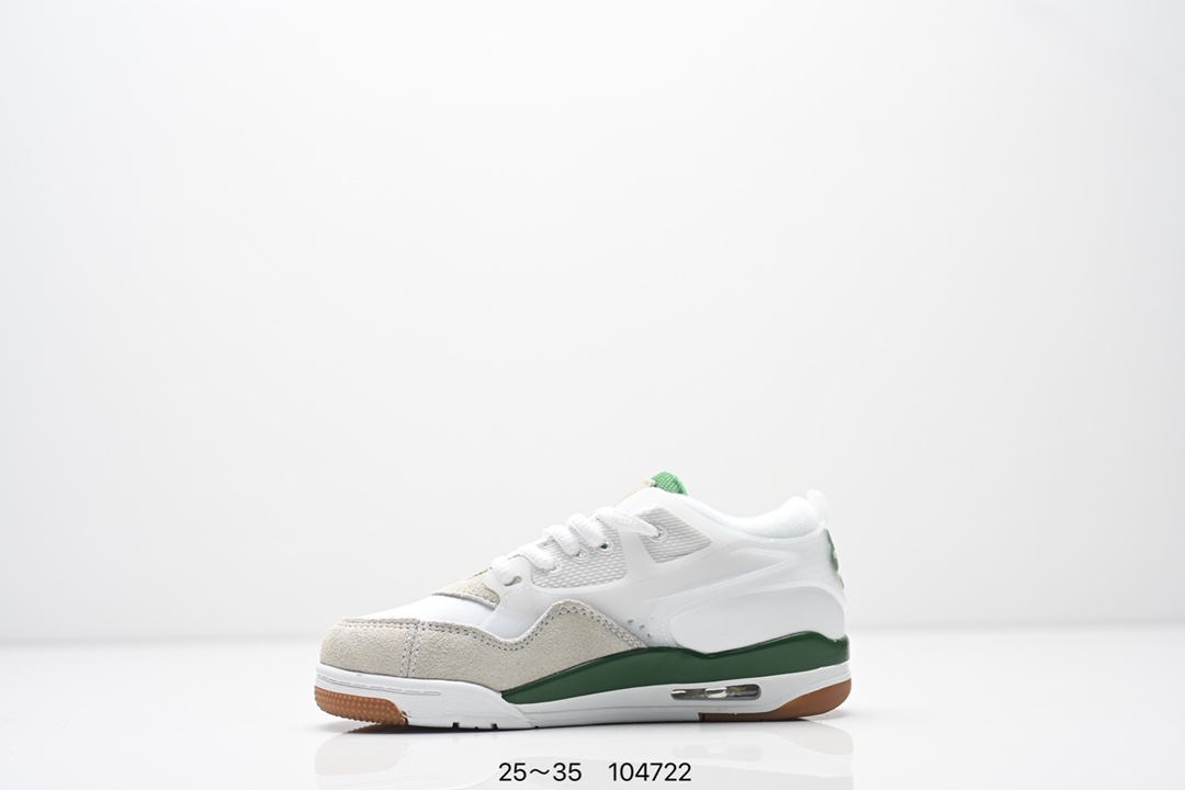 图片[3]-童鞋Air Jordan AJ4 RM 重制版低帮复古篮球鞋 实拍首发 采用了低帮的设计 并保留了众多AJ4的经典元素 鞋身以皮革 麂皮材质拼接打造 AJ4经典的TPU材质延伸至后跟 增强鞋款稳定性 而鞋身侧面的网格设计则被取消 尾部的NIKE AIR标志也得到保留 并同时带有飞人logo 中底部分同样搭载了可视AIR气垫 鞋底采用米白色中底和外底呈现 为整个设计收尾 货号： FQ7940 300CF 尺码：25～35-选品中心