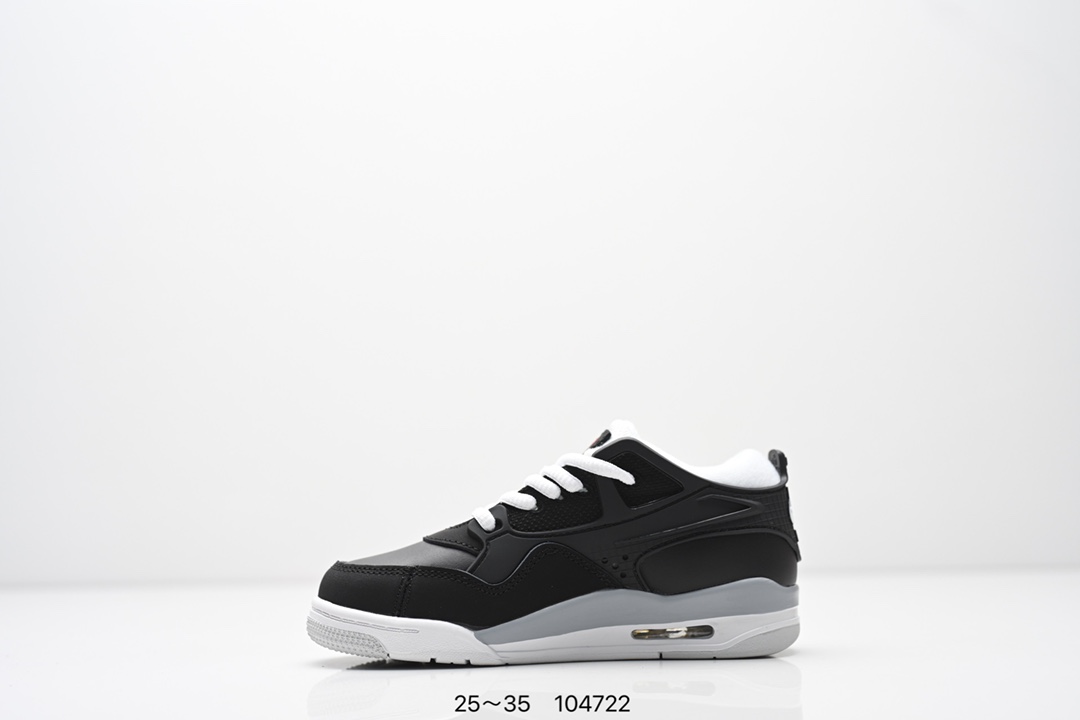 图片[3]-童鞋Air Jordan AJ4 RM 重制版低帮复古篮球鞋 实拍首发 采用了低帮的设计 并保留了众多AJ4的经典元素 鞋身以皮革 麂皮材质拼接打造 AJ4经典的TPU材质延伸至后跟 增强鞋款稳定性 而鞋身侧面的网格设计则被取消 尾部的NIKE AIR标志也得到保留 并同时带有飞人logo 中底部分同样搭载了可视AIR气垫 鞋底采用米白色中底和外底呈现 为整个设计收尾 货号： FQ7940 300CF 尺码：25～35-选品中心