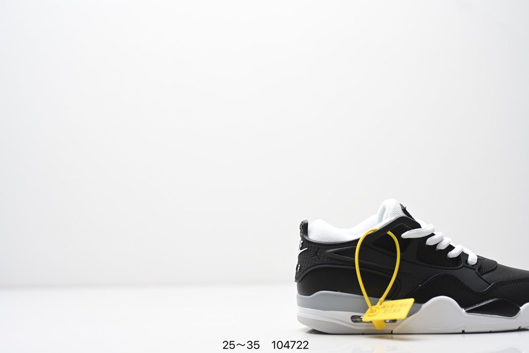 图片[2]-童鞋Air Jordan AJ4 RM 重制版低帮复古篮球鞋 实拍首发 采用了低帮的设计 并保留了众多AJ4的经典元素 鞋身以皮革 麂皮材质拼接打造 AJ4经典的TPU材质延伸至后跟 增强鞋款稳定性 而鞋身侧面的网格设计则被取消 尾部的NIKE AIR标志也得到保留 并同时带有飞人logo 中底部分同样搭载了可视AIR气垫 鞋底采用米白色中底和外底呈现 为整个设计收尾 货号： FQ7940 300CF 尺码：25～35-选品中心