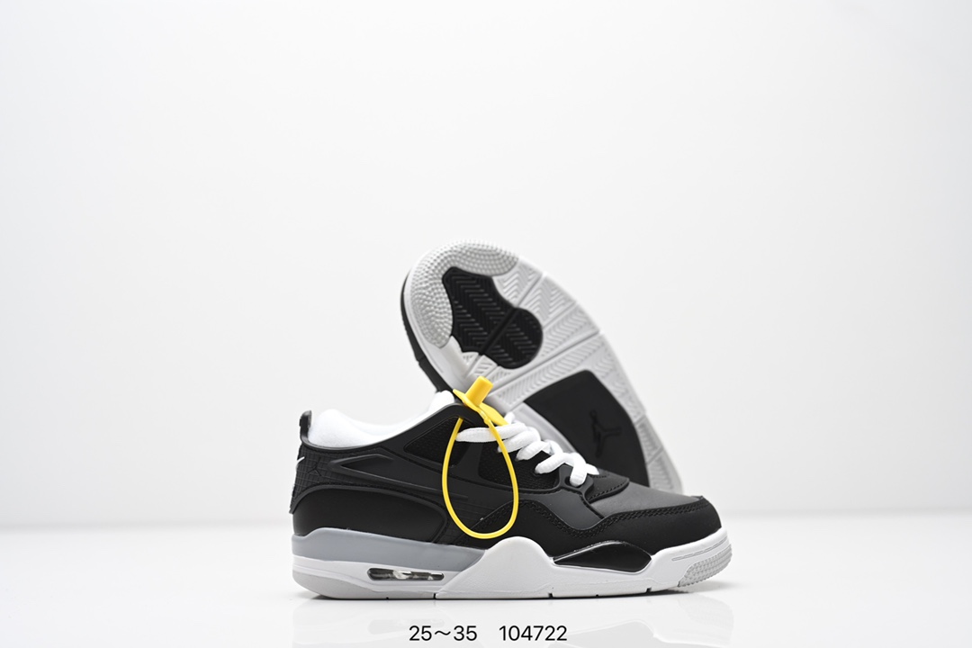 图片[5]-童鞋Air Jordan AJ4 RM 重制版低帮复古篮球鞋 实拍首发 采用了低帮的设计 并保留了众多AJ4的经典元素 鞋身以皮革 麂皮材质拼接打造 AJ4经典的TPU材质延伸至后跟 增强鞋款稳定性 而鞋身侧面的网格设计则被取消 尾部的NIKE AIR标志也得到保留 并同时带有飞人logo 中底部分同样搭载了可视AIR气垫 鞋底采用米白色中底和外底呈现 为整个设计收尾 货号： FQ7940 300CF 尺码：25～35-选品中心