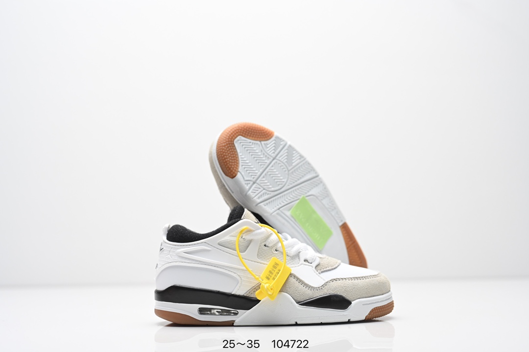 图片[5]-童鞋Air Jordan AJ4 RM 重制版低帮复古篮球鞋 实拍首发 采用了低帮的设计 并保留了众多AJ4的经典元素 鞋身以皮革 麂皮材质拼接打造 AJ4经典的TPU材质延伸至后跟 增强鞋款稳定性 而鞋身侧面的网格设计则被取消 尾部的NIKE AIR标志也得到保留 并同时带有飞人logo 中底部分同样搭载了可视AIR气垫 鞋底采用米白色中底和外底呈现 为整个设计收尾 货号： FQ7940 300CF 尺码：25～35-选品中心