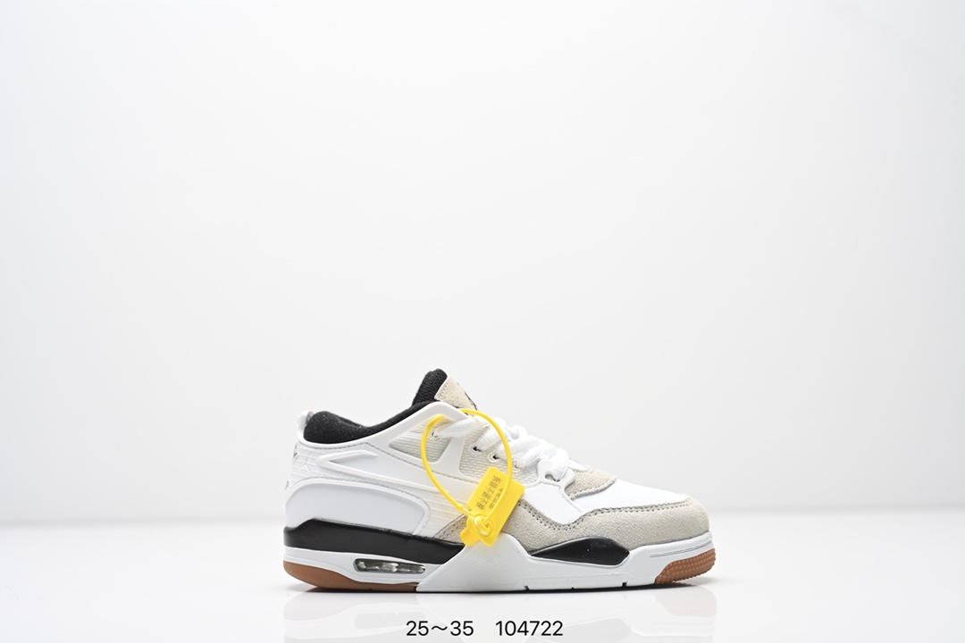 童鞋Air Jordan AJ4 RM 重制版低帮复古篮球鞋 实拍首发 采用了低帮的设计 并保留了众多AJ4的经典元素 鞋身以皮革 麂皮材质拼接打造 AJ4经典的TPU材质延伸至后跟 增强鞋款稳定性 而鞋身侧面的网格设计则被取消 尾部的NIKE AIR标志也得到保留 并同时带有飞人logo 中底部分同样搭载了可视AIR气垫 鞋底采用米白色中底和外底呈现 为整个设计收尾 货号： FQ7940 300CF 尺码：25～35-选品中心
