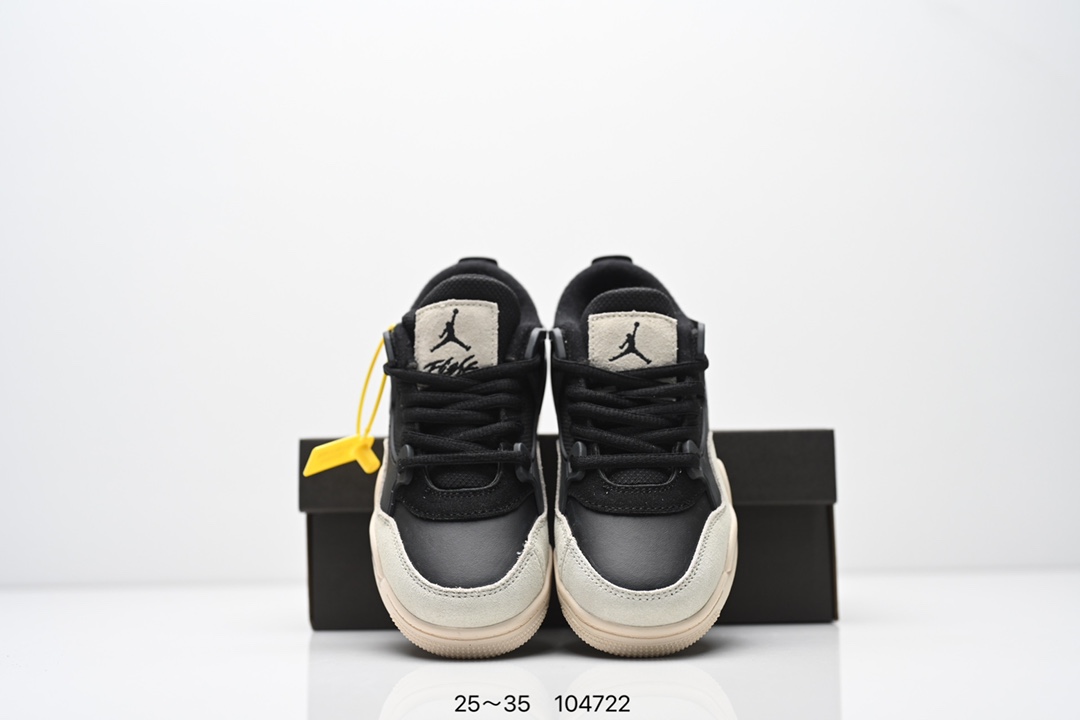 图片[8]-童鞋Air Jordan AJ4 RM 重制版低帮复古篮球鞋 实拍首发 采用了低帮的设计 并保留了众多AJ4的经典元素 鞋身以皮革 麂皮材质拼接打造 AJ4经典的TPU材质延伸至后跟 增强鞋款稳定性 而鞋身侧面的网格设计则被取消 尾部的NIKE AIR标志也得到保留 并同时带有飞人logo 中底部分同样搭载了可视AIR气垫 鞋底采用米白色中底和外底呈现 为整个设计收尾 货号： FQ7940 300CF 尺码：25～35-选品中心