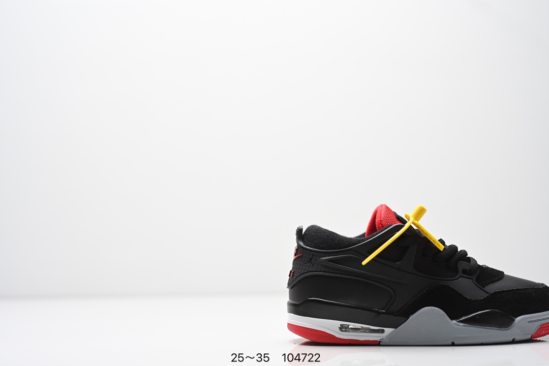 图片[2]-童鞋Air Jordan AJ4 RM 重制版低帮复古篮球鞋 实拍首发 采用了低帮的设计 并保留了众多AJ4的经典元素 鞋身以皮革 麂皮材质拼接打造 AJ4经典的TPU材质延伸至后跟 增强鞋款稳定性 而鞋身侧面的网格设计则被取消 尾部的NIKE AIR标志也得到保留 并同时带有飞人logo 中底部分同样搭载了可视AIR气垫 鞋底采用米白色中底和外底呈现 为整个设计收尾 货号： FQ7940 300CF 尺码：25～35-选品中心