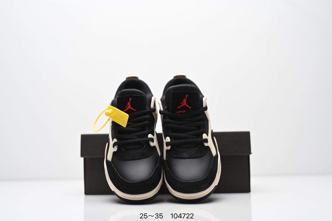 图片[8]-童鞋Air Jordan AJ4 RM 重制版低帮复古篮球鞋 实拍首发 采用了低帮的设计 并保留了众多AJ4的经典元素 鞋身以皮革 麂皮材质拼接打造 AJ4经典的TPU材质延伸至后跟 增强鞋款稳定性 而鞋身侧面的网格设计则被取消 尾部的NIKE AIR标志也得到保留 并同时带有飞人logo 中底部分同样搭载了可视AIR气垫 鞋底采用米白色中底和外底呈现 为整个设计收尾 货号： FQ7940 300CF 尺码：25～35-选品中心