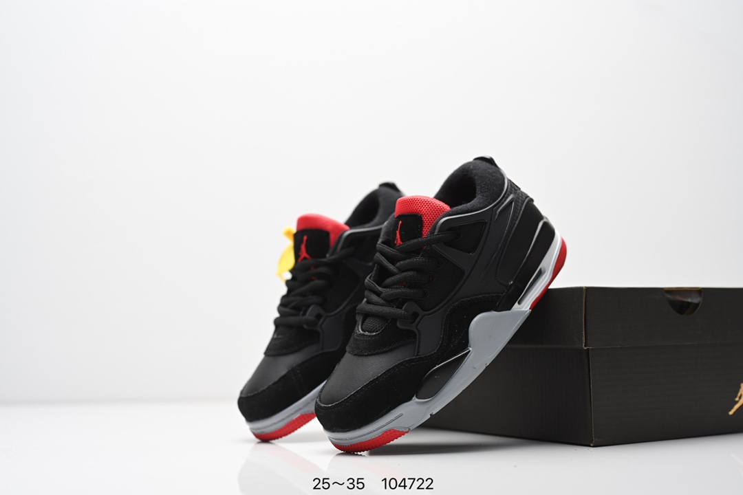 图片[8]-集合 童鞋Air Jordan AJ4 RM 重制版低帮复古篮球鞋 实拍首发 采用了低帮的设计 并保留了众多AJ4的经典元素 鞋身以皮革 麂皮材质拼接打造 AJ4经典的TPU材质延伸至后跟 增强鞋款稳定性 而鞋身侧面的网格设计则被取消 尾部的NIKE AIR标志也得到保留 并同时带有飞人logo 中底部分同样搭载了可视AIR气垫 鞋底采用米白色中底和外底呈现 为整个设计收尾 货号： FQ7940 300CF 尺码：25～35-选品中心