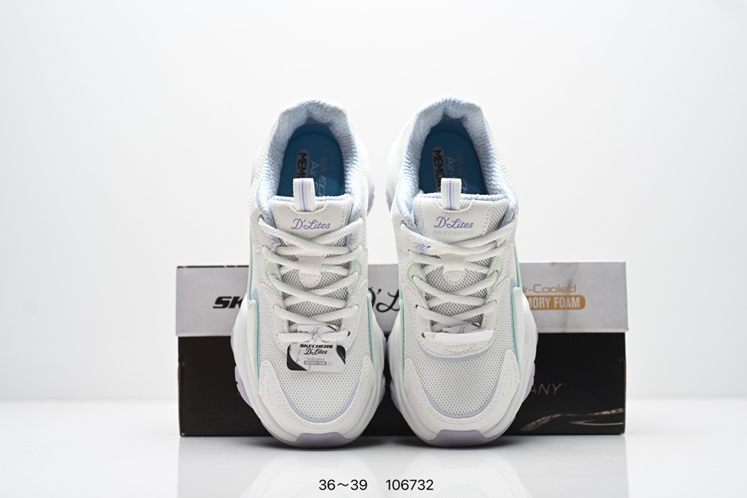 💰200
SKECHERS/斯凯奇 采用耐磨牛剖层皮革拼接网织布鞋面材质，护足充棉鞋扣,贴合脚踝，正确Air-Cooled记忆泡棉鞋垫双层结构高回弹，轻质耐磨吸震EVA橡胶材料鞋底组合仿生龙骨锯齿防滑底块❗️依旧经典百搭，美国运动休闲品牌&middot;斯凯奇Skechers D&ldquo;lites 1.0精英一代系列舒适熊猫老爹风厚底休闲运动复古慢跑 
货号：150524 / BKSL
码数：看图所示
编码：106732