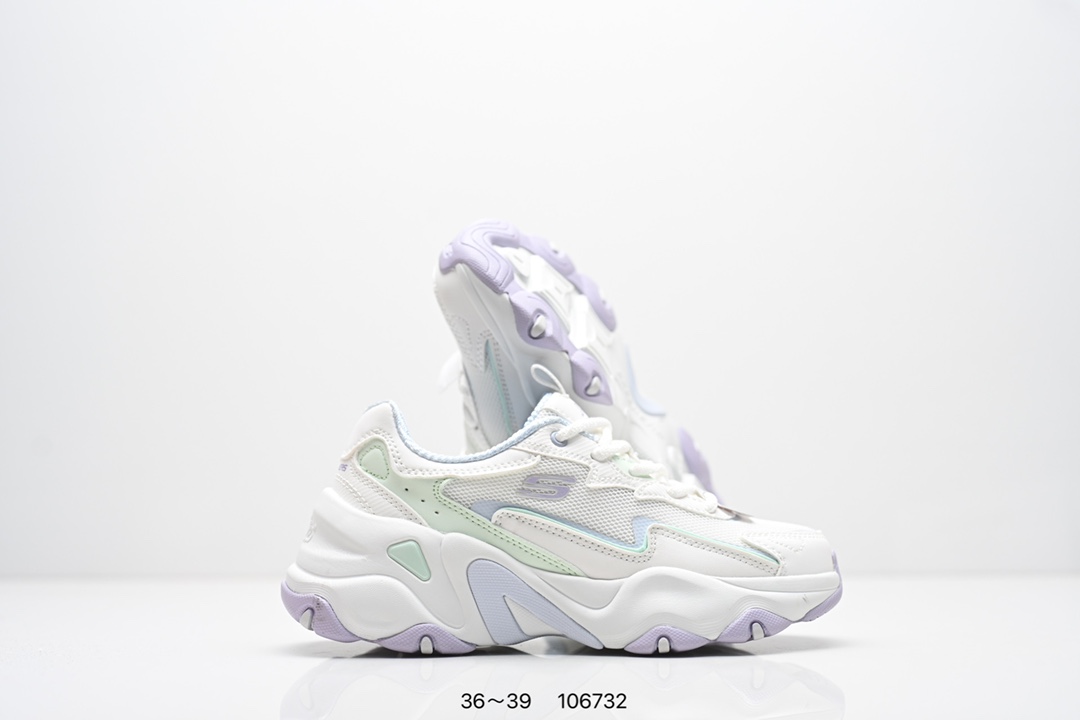 💰200
SKECHERS/斯凯奇 采用耐磨牛剖层皮革拼接网织布鞋面材质，护足充棉鞋扣,贴合脚踝，正确Air-Cooled记忆泡棉鞋垫双层结构高回弹，轻质耐磨吸震EVA橡胶材料鞋底组合仿生龙骨锯齿防滑底块❗️依旧经典百搭，美国运动休闲品牌&middot;斯凯奇Skechers D&ldquo;lites 1.0精英一代系列舒适熊猫老爹风厚底休闲运动复古慢跑 
货号：150524 / BKSL
码数：看图所示
编码：106732