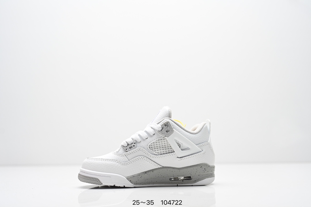 图片[3]-童鞋乔丹Nike Air Jordan 4 AJ4代复古休闲运动文化篮球鞋。秉承轻量化的速度型篮球鞋设计思想完成设计，降低重量的同时提升舒适度，中底延续前作使用了分离式后掌可视化 Air Sole气垫。鞋带孔和后跟鞋提以籃网为造型灵感，将篮球运动巧妙融入到鞋款的设计之中，使鞋身整体富有流动性、节奏感和优雅气质 货号：CT8527 尺码：25～35-选品中心