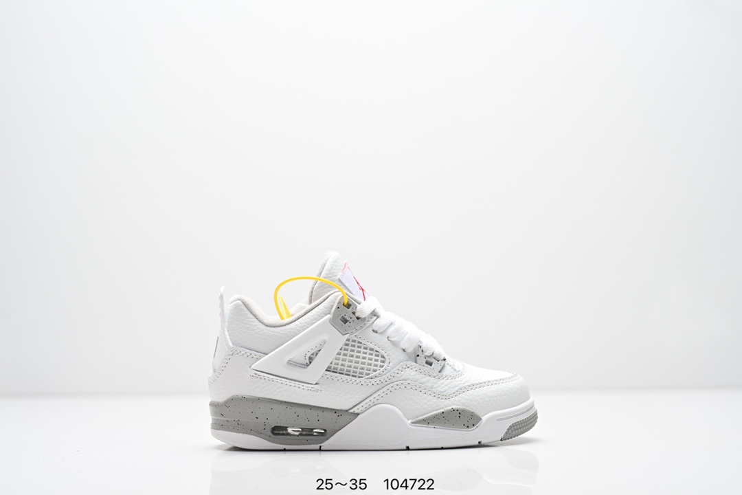 童鞋乔丹Nike Air Jordan 4 AJ4代复古休闲运动文化篮球鞋。秉承轻量化的速度型篮球鞋设计思想完成设计，降低重量的同时提升舒适度，中底延续前作使用了分离式后掌可视化 Air Sole气垫。鞋带孔和后跟鞋提以籃网为造型灵感，将篮球运动巧妙融入到鞋款的设计之中，使鞋身整体富有流动性、节奏感和优雅气质 货号：CT8527 尺码：25～35-选品中心