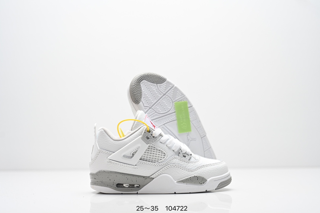 图片[5]-童鞋乔丹Nike Air Jordan 4 AJ4代复古休闲运动文化篮球鞋。秉承轻量化的速度型篮球鞋设计思想完成设计，降低重量的同时提升舒适度，中底延续前作使用了分离式后掌可视化 Air Sole气垫。鞋带孔和后跟鞋提以籃网为造型灵感，将篮球运动巧妙融入到鞋款的设计之中，使鞋身整体富有流动性、节奏感和优雅气质 货号：CT8527 尺码：25～35-选品中心